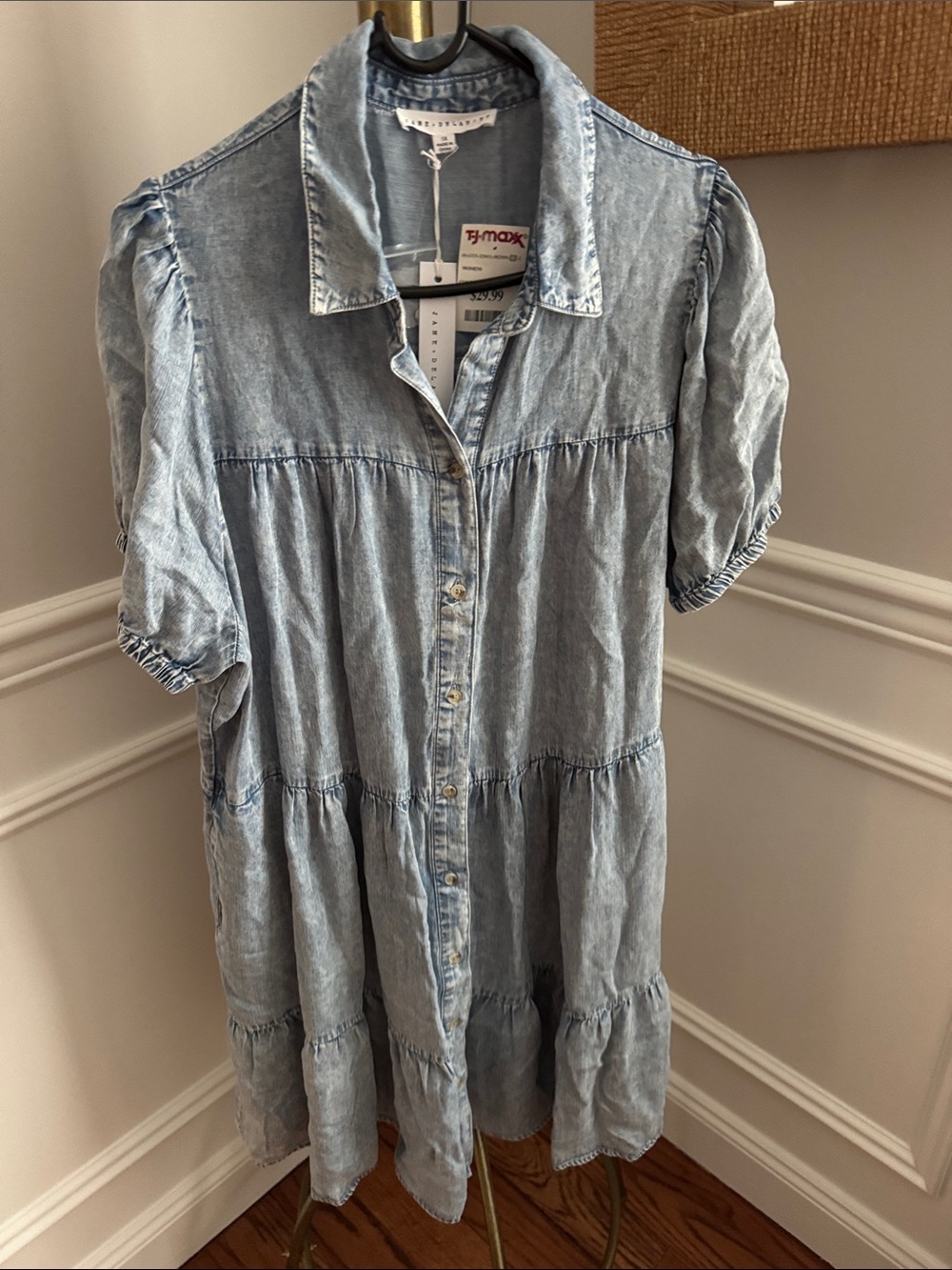 Jane and Delancey Light Blue Tiered Button-Front Dress